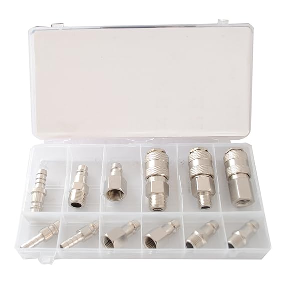 12 tlg Druckluft Schnellkupplung Stecknippel Sortiment Werkzeug Druckluft Adapter Kupplung Set 1/4' 3/8' 1/2'