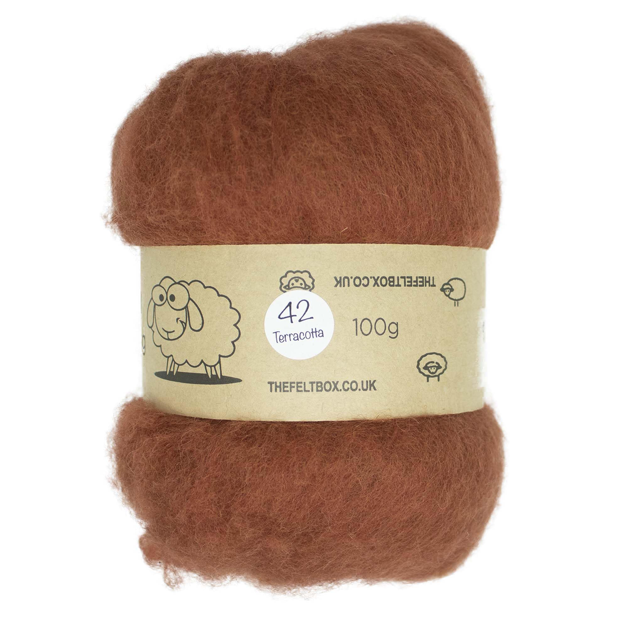 The Felt Box Needle Felting Wool – 100g Terracotta #42– Carded Batting for Core or Finish – Short Coarse Fibres for Squirel, Foxes & Garden Scenes