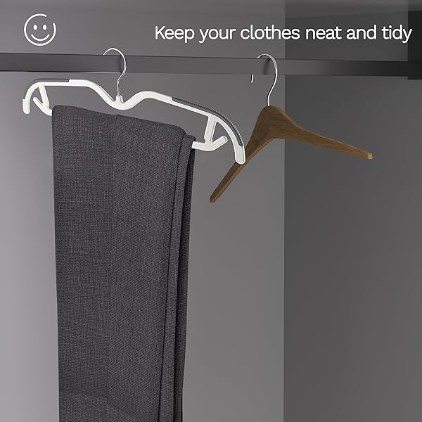 MLKJHHI 60 PACK M-STYLE PLASTIC PANTS HANGERS, THIN SPACE SAVING HANGER WITH RUBBER PADS AND 360° HOOK – NON SLIP CLOTHES HANGERS, CLOSET ORGANIZER FOR CAMISOLE, TANK TOP, DRESSES, SKIRT – GRAY