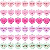 Augshy 64 Pcs Mother's Day Charms Resin Heart Charm Beads Love Mama Ornament Blessed Mom Pendant for DIY Bracelet Necklace Jewelry Making