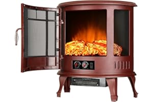 e-Flame USA Regal Freestanding Electric Fireplace Stove - 3-D Log and Fire Effect (Red)