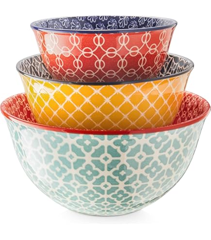 Sweejar Porcelain Mixing Bowl Set With Scale – 5 Nesting Bowls With Handles, Turquoise