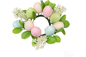20cm Pastel Easter Egg Wreath with Spring Flowers & Green Leaves, Colorful Easter Decor for Front Door, Wall, Window, Table, 