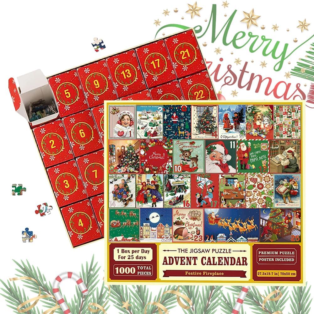 Advent Calendars - Christmas Advent Calendar Jigsaw Puzzle 1000pcs, Christmas Advent Calendar 2023 Christmas Countdown Holiday Puzzles for Adults Kids, 24 Parts 1000 Pieces Jigsaw Puzzles Gift for Xmas