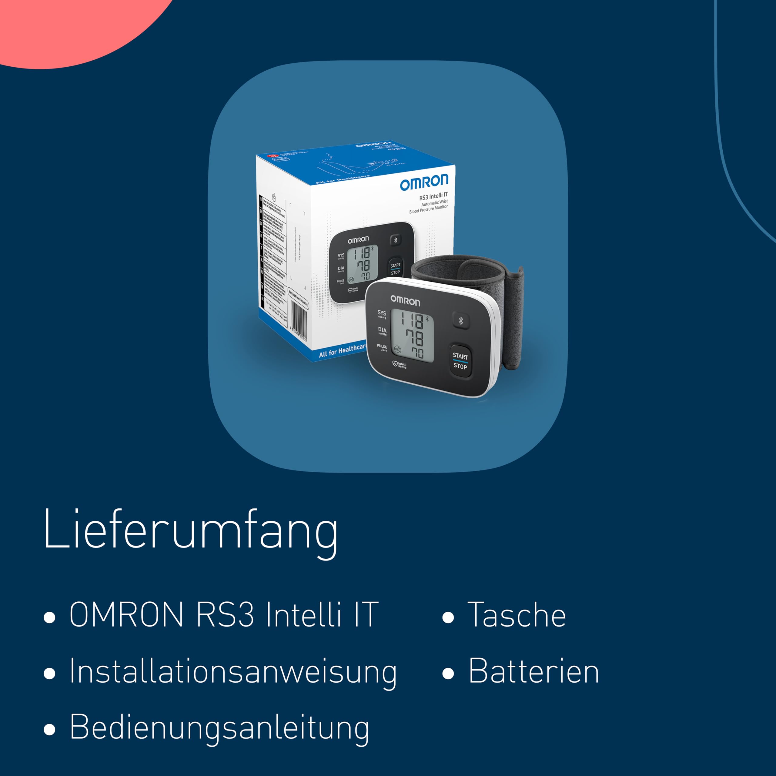 OMRON RS3 Intelli IT Handgelenk-Blutdruckmessgerät, klinisch validiert, mit kostenloser Smartphone App für iOS/Android, 13,5 – 21,5 cm Manschette, Manschettensitzkontrolle und 30 Speicherplätzen 6