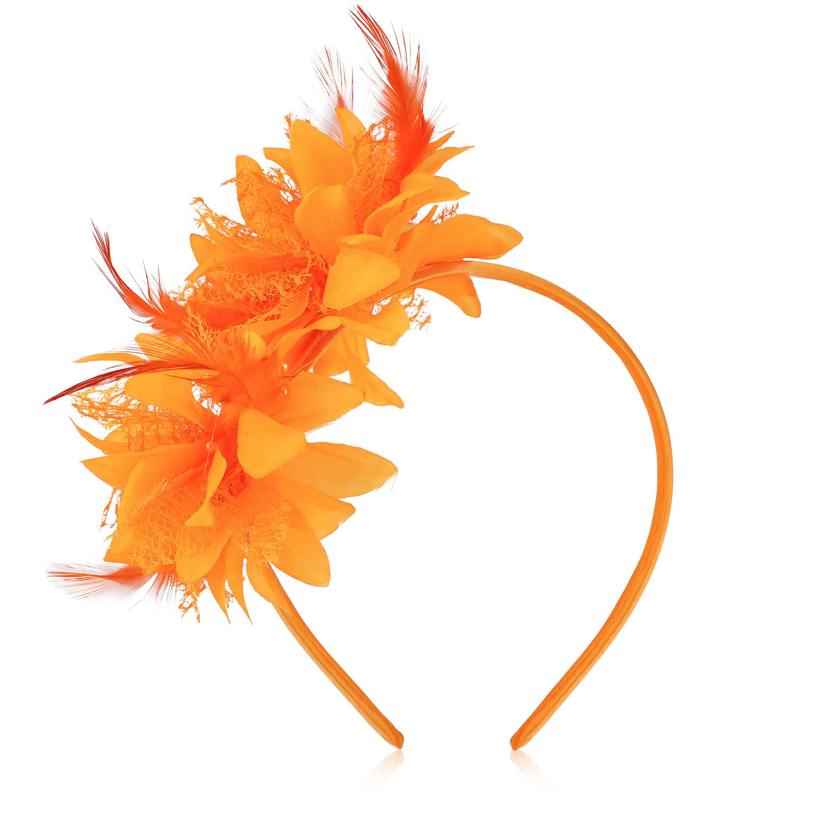 MWOOT Feather Headband, Artificial Flower Feathered Headpiece, Orange Roaring 20s Fascinators for Women, 1920s Feather Headwear, Hair Accessories for Cocktail Wedding Prom Masquerade Tea Party — image 1