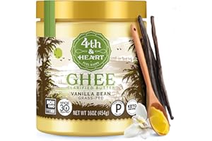 4th & Heart Vanilla Bean Grass-Fed Ghee, Clarified Butter, Keto, Pasture Raised, Non-GMO, Lactose And Casein Free, Certified Paleo (16 Ounces)