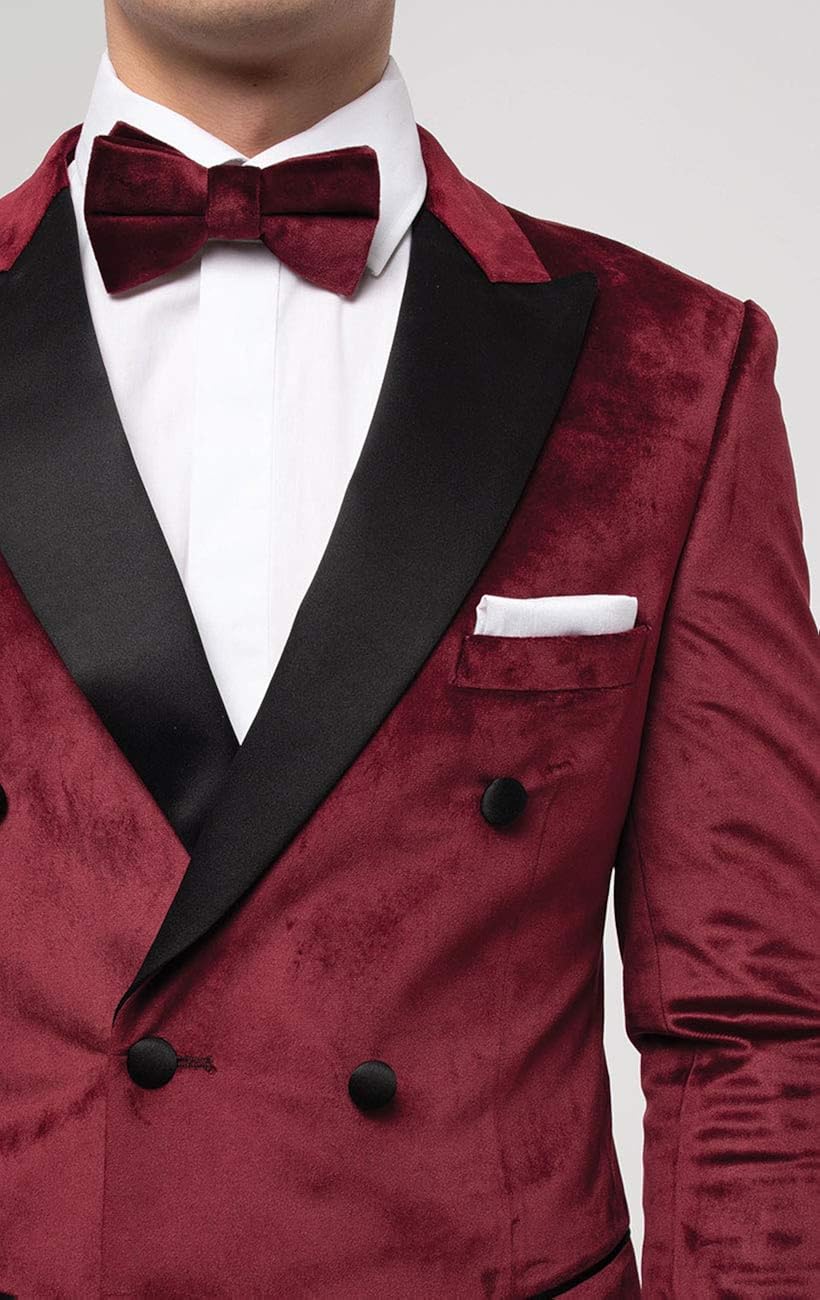 Dobell Mens Burgundy Velvet Tuxedo Jacket Double Breasted Contrast Peak