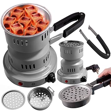 DILAW Tower 2.0 Kohleanzünder 800W Profi 3in1 Elektrischer Shisha Heizplatte Kohle-Brenner 6 Stufen, Anzünder Elektrisch mit mobilem Kohlekorb für Shisha Kopf Tabak, Farbe Silber/Grau