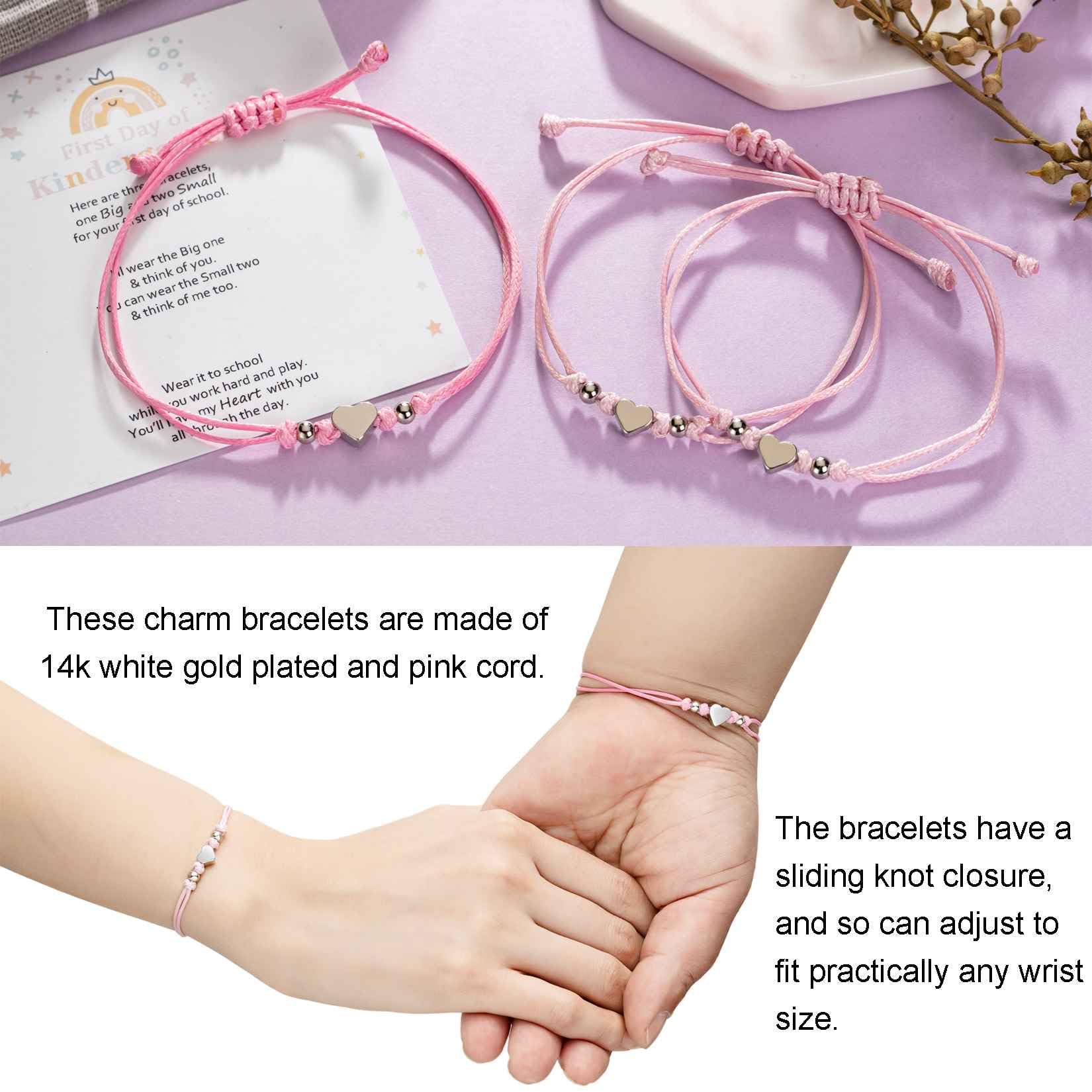 AnotherKiss Back to School Gifts Mommy and Me Matching Bracelets for Mom Daughter, First Day of School Gifts for Girls, Mother Daughter Bracelet Set 3pcs (1 Deep Pink & 2 Pink)