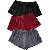 GORGLITTER Women's 3 Piece Sleep Pajama Shorts Micro Mini Low Waist Side Slit Cute Comfy Sleeping Pj Shorts