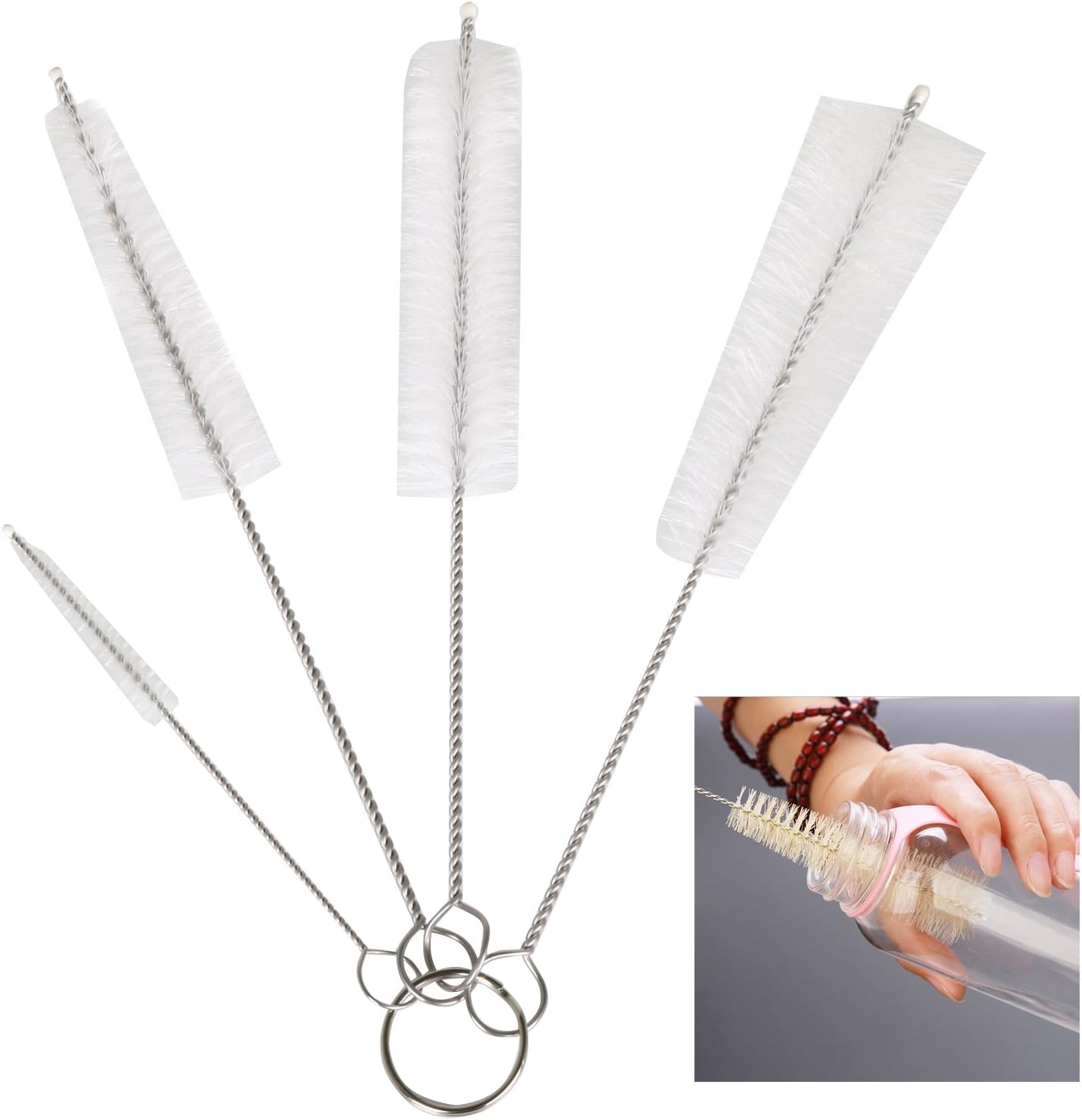 TRIXES 4PC Long Bottle Cleaning Brushes, Large Pipe Cleaner Brush Set - Image 3