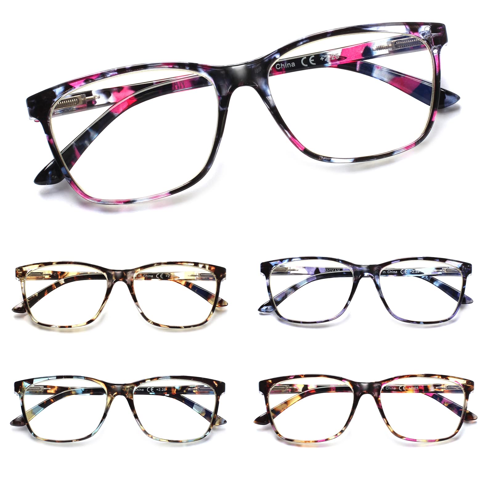 Kerecsen 5 Pack Ladies Reading Glasses Blue Light Blocking Spring Hinge Fashion Pattern Print Eyeglasses for Women (5 Pack Mix Color, 0.75, Diopter) — image 1