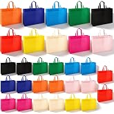 Xaajooio 30 Pack Reusable Large Tote Bags 15.7" Heavy Duty Non Woven Grocery Shopping Bags with Reinforced Handles, 10 Colors