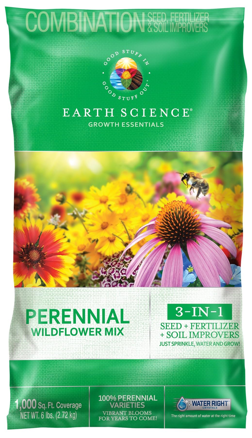 Photo 1 of Earth Science Perennial Wildflower Mix—6 lb—3-in-1 Formula with Premium Wildflower Seeds, Plant Food and Soil Conditioners - Non-GMO, Natural Ingredients