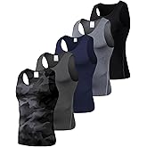 LANBAOSI 5 Pack Sleeveless Compression Shirt Men Running Tank Top Gym Athletic Workout Basketball Baselayer Undershirts