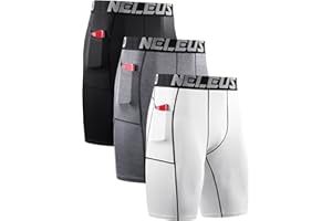 NELEUS Men's 3 Pack Running Compression Shorts with Pockets