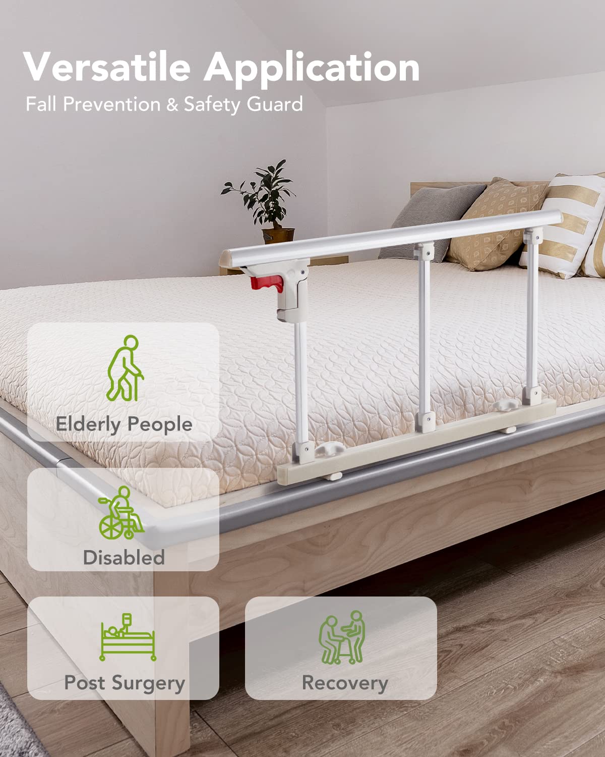 OasisSpace Bed Safety Rail - Folding Bed Rail for Elderly Adults, Bed Guards for Seniors, Bed Assist Handle for Preventing Falling, Fit King, Queen, Full, Twin, 28.5x16
