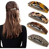 Markuii Large Hair Barrette for Women No Slip Acetate Not Easy to Break French Tortoise Curved Half Up Elegant Hair Clips, 4 Pack