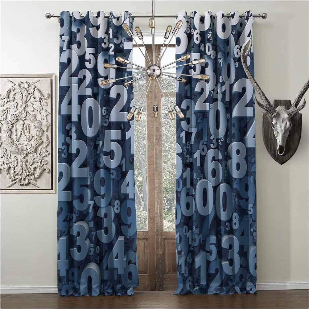 hengshu Darkening Curtains, Mathematics Classroom Decor, Shading Insulated curtian, Abstract 3D Style Random Number Digits Symbols Algebra Signs, Blackout Panel, Blue White, W72 x L84 Inch,