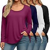 Oakgarden 4 Pack Women's Plus Size Shirts, Casual Long Sleeve Tees Scoop Neck Basic Tops Loose Fit Layering Solid Blouses