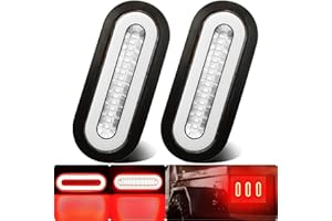WahMOTOTin - 2 x 6" Oval Red 52 LED Tail Light for Trailer Boat Brake Running Stop Turn Signal with Rubber Washer, IP67 Seale