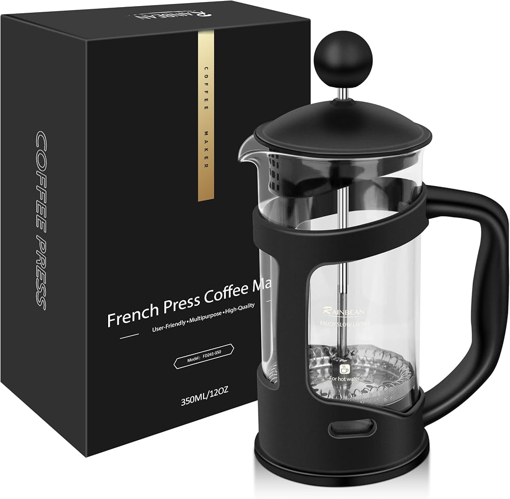 RainBean Cafetiere 2 Cups French Press 350 ml Stainless Filter Small Coffee
