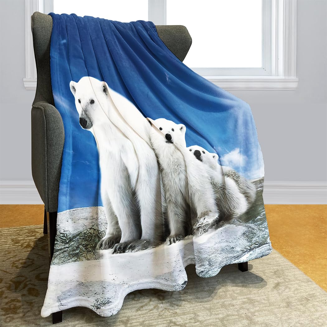 Violetpos Thick Blanket Soft Warm Cosy Flannel Fleece Sofa Blanket Lid Blanket Cute White Polar Bear and Child Blue Sky 150 x 200 cm