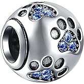 EMOSTAR Dog Paw Print Charms with Various Birthstone Crystals, 925 Sterling Silver Pawprint Beads for 3mm Snake Chain, Pet Lover Gifts for European Women Bracelet
