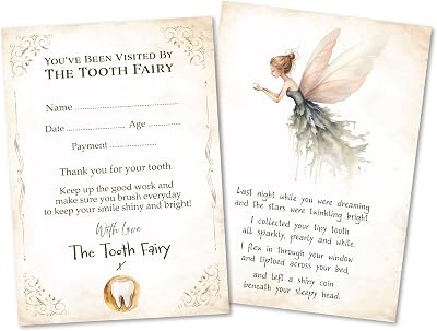 PartiKraft Pack of 10 Tooth Fairy Certificates A6 Rustic Watercolour Matte