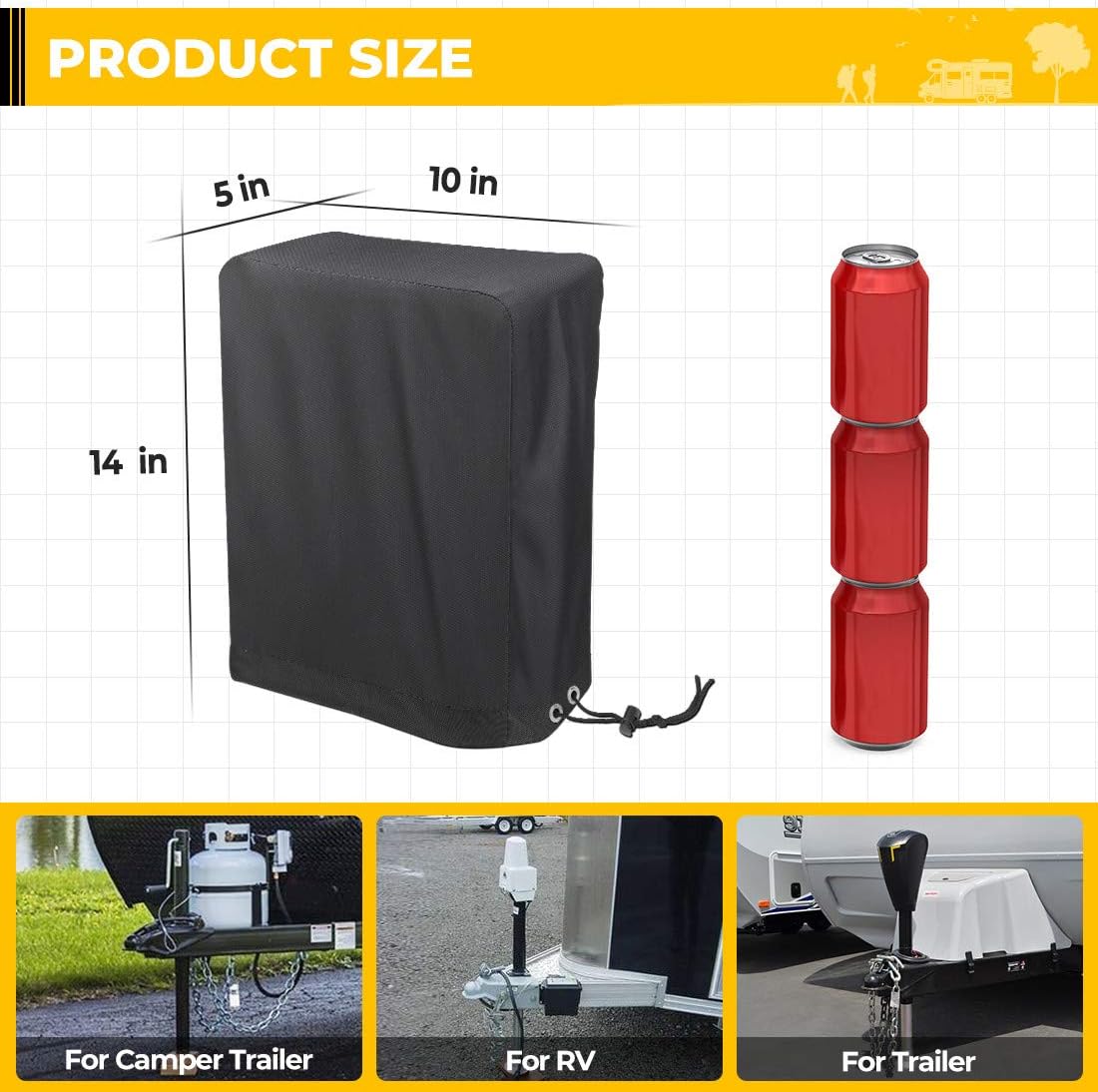 BougeRV 600D Polyester Electric Tongue Jack Cover RV Accessories Universal Trailer RV Electric Tongue Jack Protective Cover Camper Accessories for Outside (Large Size 14″H x 5″W x 10″D): Automotive