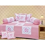 Cotton Lupi Work Diwan Set Of 8 Pieces 1 Diwan Bed Sheet (90X60 Inches) - 5 Pcs Cushion Covers [16X16 Inches] - 2 Pcs Bolster Covers [16X31 Inches],(Nannan)