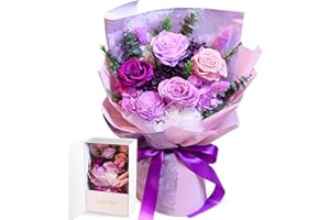 Oerdoh Flowers for Delivery Prime, Preserved Flowers, 5 Forever Purple Roses, Long-Lasting Flower Bouquet with Gift Box, Happy Birthday Flowers Gifts for Women Mom Grandma Wife Friends