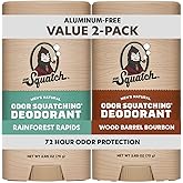 Dr. Squatch Natural Men’s Deodorant – Aluminum Free Natural Deodorant Men with Charcoal & Postbiotics for 72-Hour Odor Protection – Rainforest Rapids + Wood Barrel Bourbon, 2.65oz Stick (2-Pack)