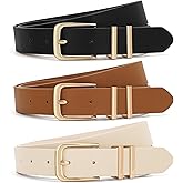 XZQTIVE 3 Pack Women Belts For Jeans Dresses Pants Ladies Leather Waist Belt with Gold Buckle
