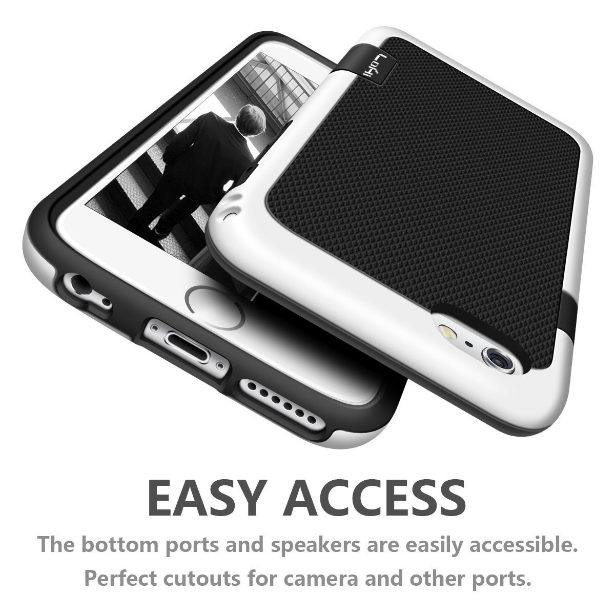 iPhone 6 Case LoHi Rubber Silicone Rugged Heavy Duty Protection Hybrid Cover Shock-Absorption Anti-Scratch Stylish Bumper Case for iPhone 6/6S (Black)