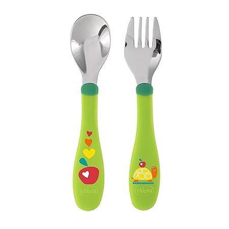 Chicco Erstes Edelstahl Besteck-Set, 18+ Monate, Gabel und Löffel