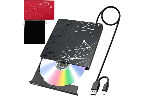GODBPNYMU External CD/DVD Drive for Laptop, Ultra-Thin USB Disk Drive, DVD Player for Laptop, USB 3.0 CD Burner USB-C CD-ROM