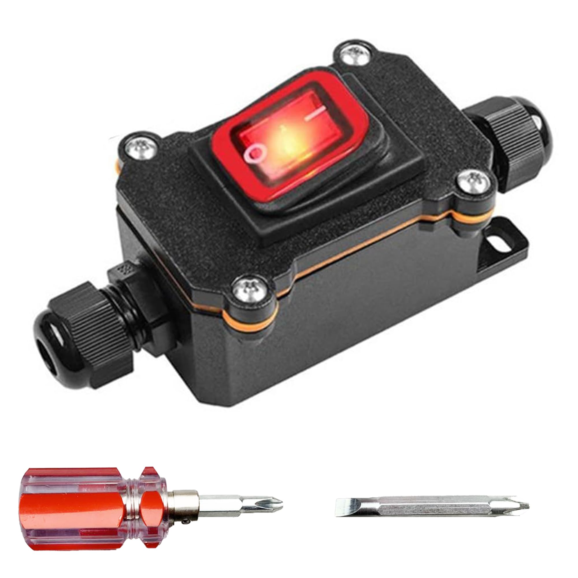Waterproof Inline Switch 12 V 20 A, Switch, 12 V Waterproof, 12 V Light Switch, Inline Switch, Waterproof, Machine Switch with Screwdriver (Red)