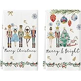 Artoid Mode Nutcrackers Xmas Balls and Trees Merry Christmas Kitchen Towels Dish Towels, 18x26 Inch Snowflakes Decoration Hand Towels Set of 2