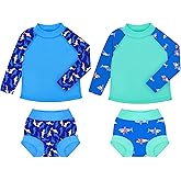 BIG ELEPHANT 2 Pcs Rash Guard Swim Diapers Sets for Unisex Baby, Boys Girls Long Sleeve Swimsuit with UPF 50+ Sun Protection
