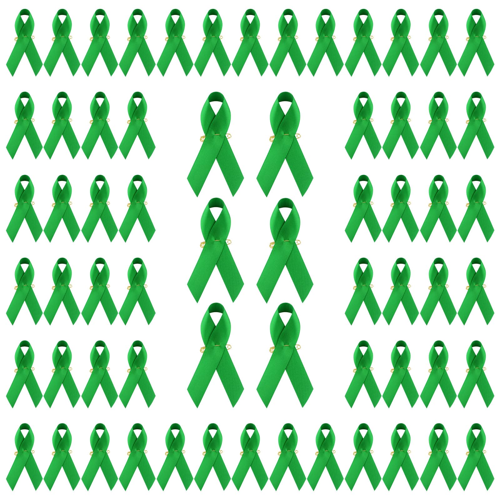 WANDIC 300 Pcs Green Mental Health Awareness Ribbons with Safety Pins, Satin Ribbons Liver Cancer Awareness Badges for Women or Men Charity Public Social Event?2.95 * 1.57inch? โ image 1