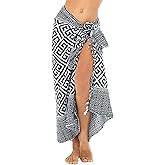 Back From Bali Womens Geometric Print Sarong Wrap Beach Pareo Swimsuit Cover Up Skirt with Coconut Clip
