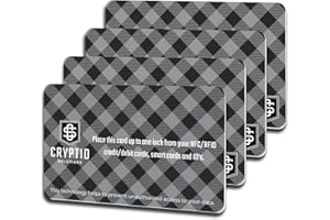 Cryptid Solutions RFID Blocking Cards 4 Pack - Slim, Stylish, and Effective - Defend Your Data with Style - NFC Debit/Credit Card and ID Protector (4) (Black Plaid)