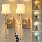 Battery Operated Wall Sconces Set of 2: Gold Rechargeable Wall Lights with Touch and Remote Control, Wireless Battery Powered