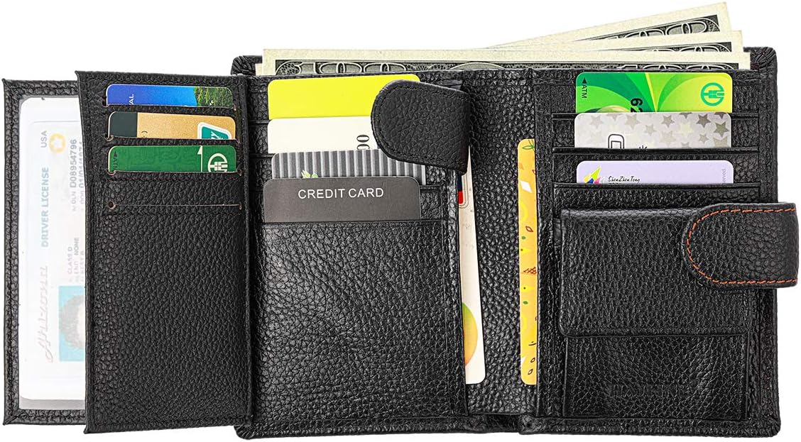 Mens Trifold Wallet Leather RFID Blocking Card Holder Coin Pocket 3 ID Windows