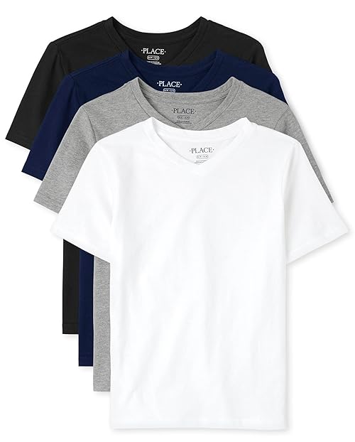 The Children's Place,Boys,Basic Short Sleeve Tee,Vneck Multi 4-Pack,Small