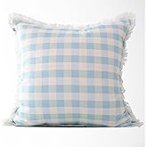 Tajik Home Idamae Gingham Sky Blue Pillow Cover – 22x22 Throw Pillow Case, 100% Cotton, Hidden Zipper, Coastal Décor