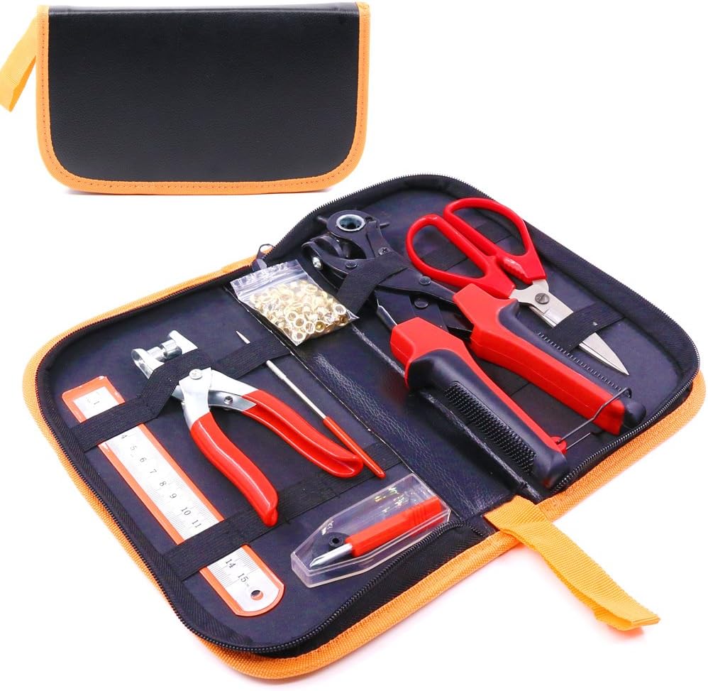 Glarks Heavy Duty Adjustable Metal Hole Punch Pliers Revolving Leather Belt Hole Punch with Eyelet Pliers Tool Kit for Belt Watch Bands - Image 4