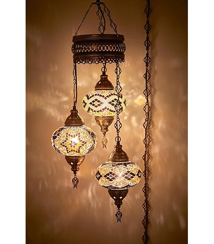 Swag Light DEMMEX 7-Globe Plug-in Turkish Moroccan Mosaic